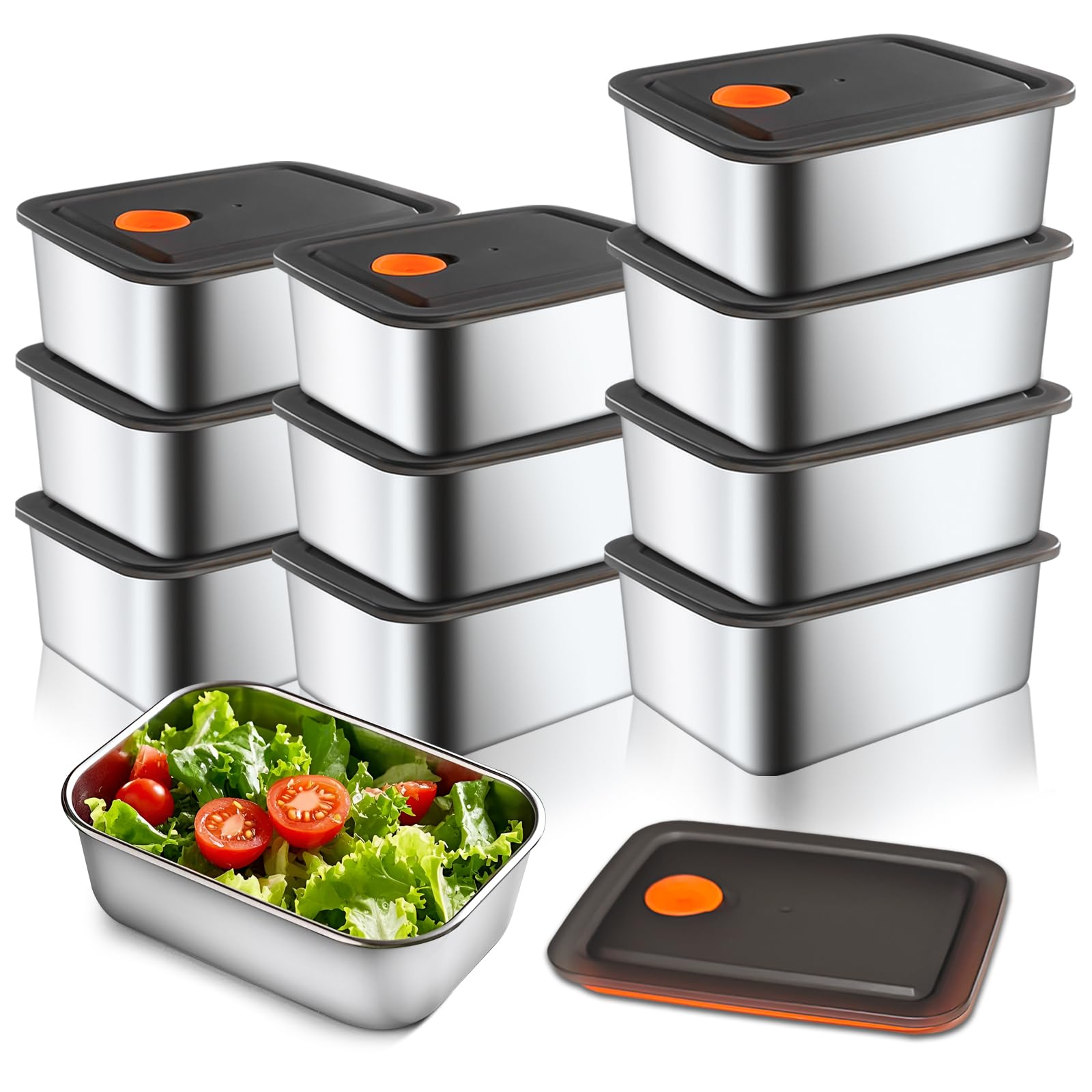 CLWVPCOT 10-pack stainless steel containers with 16 oz capacity for meal prep.