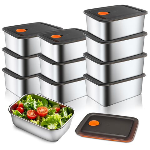 CLWVPCOT 10-pack stainless steel containers with 16 oz capacity for meal prep.