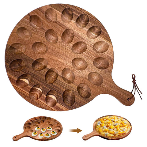 Cmaqpw deviled egg platter in acacia wood with 24 holes