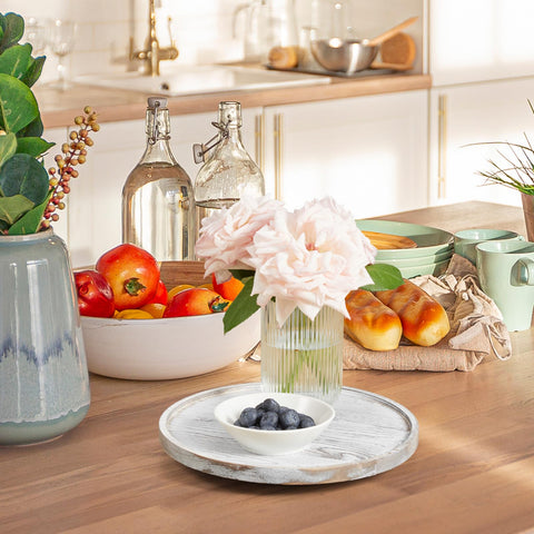 CMLKLZD wood lazy Susan white-washed finish adds rustic charm.