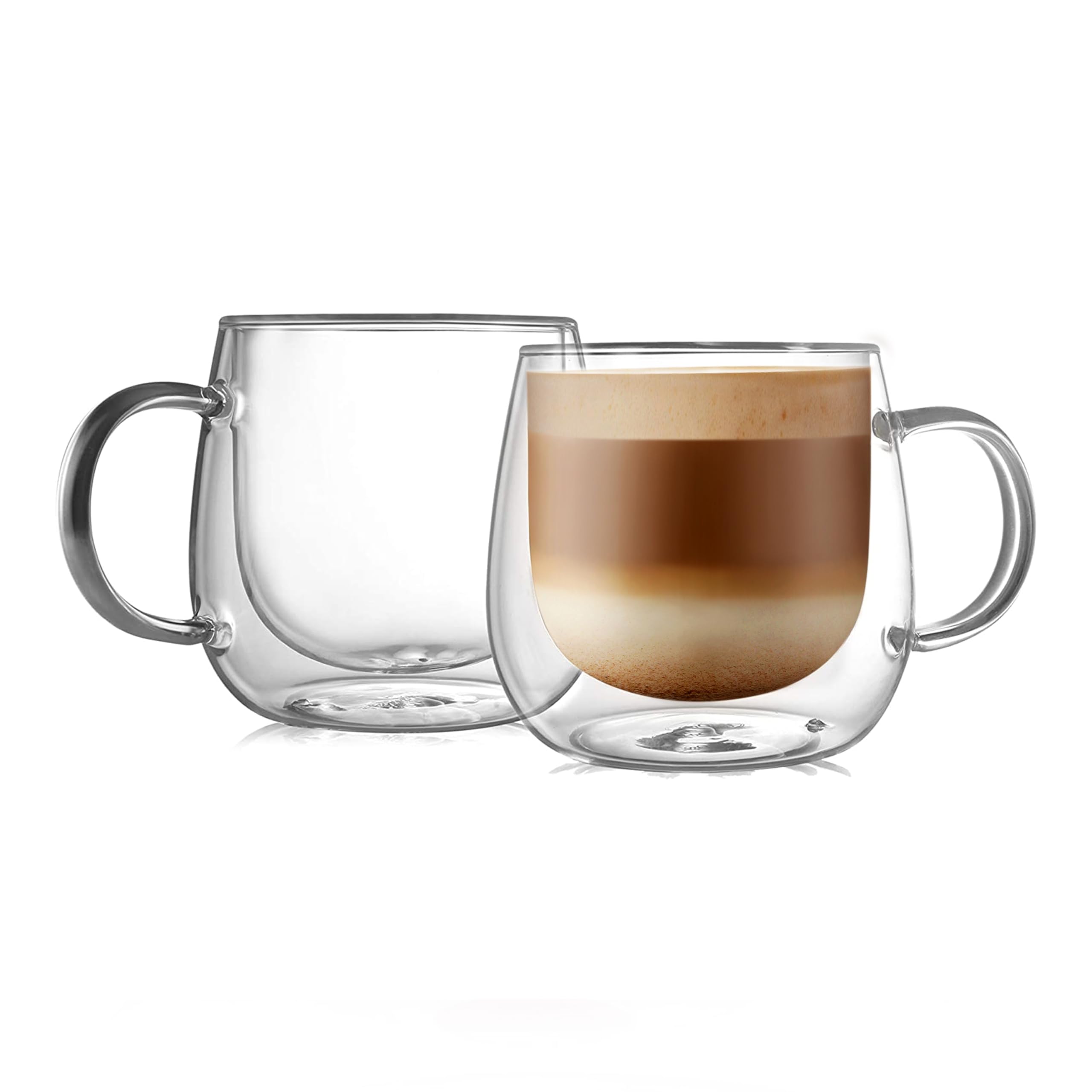 CNGLASS 16oz double-walled mug set highlights clear glass and heat retention