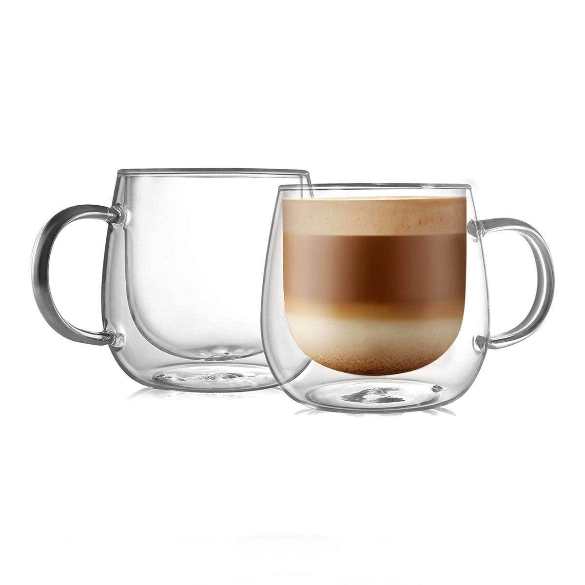 CNGLASS 16oz double-walled mug set highlights clear glass and heat retention