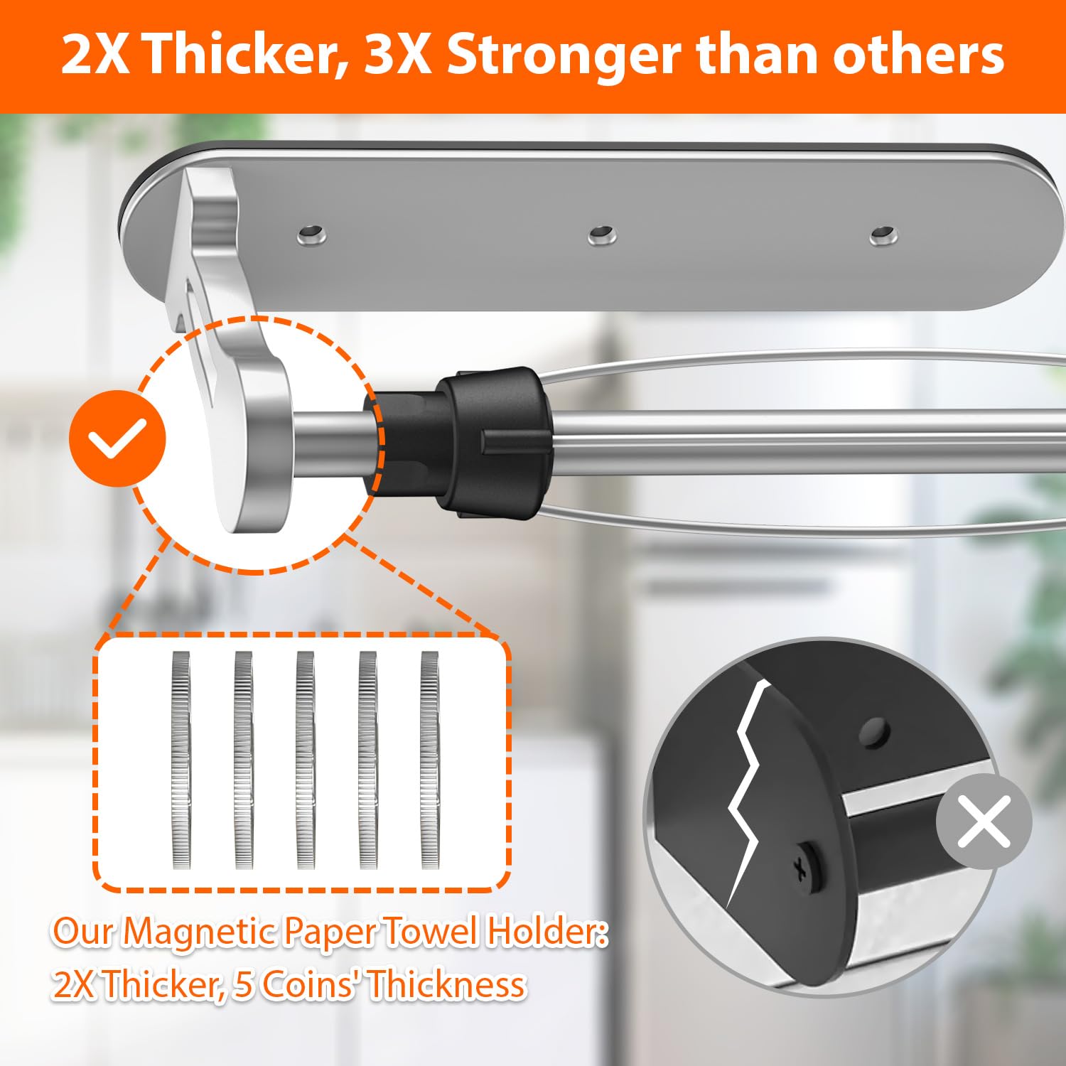 CNARIO three-times-strong paper towel holder stays firmly on surfaces.