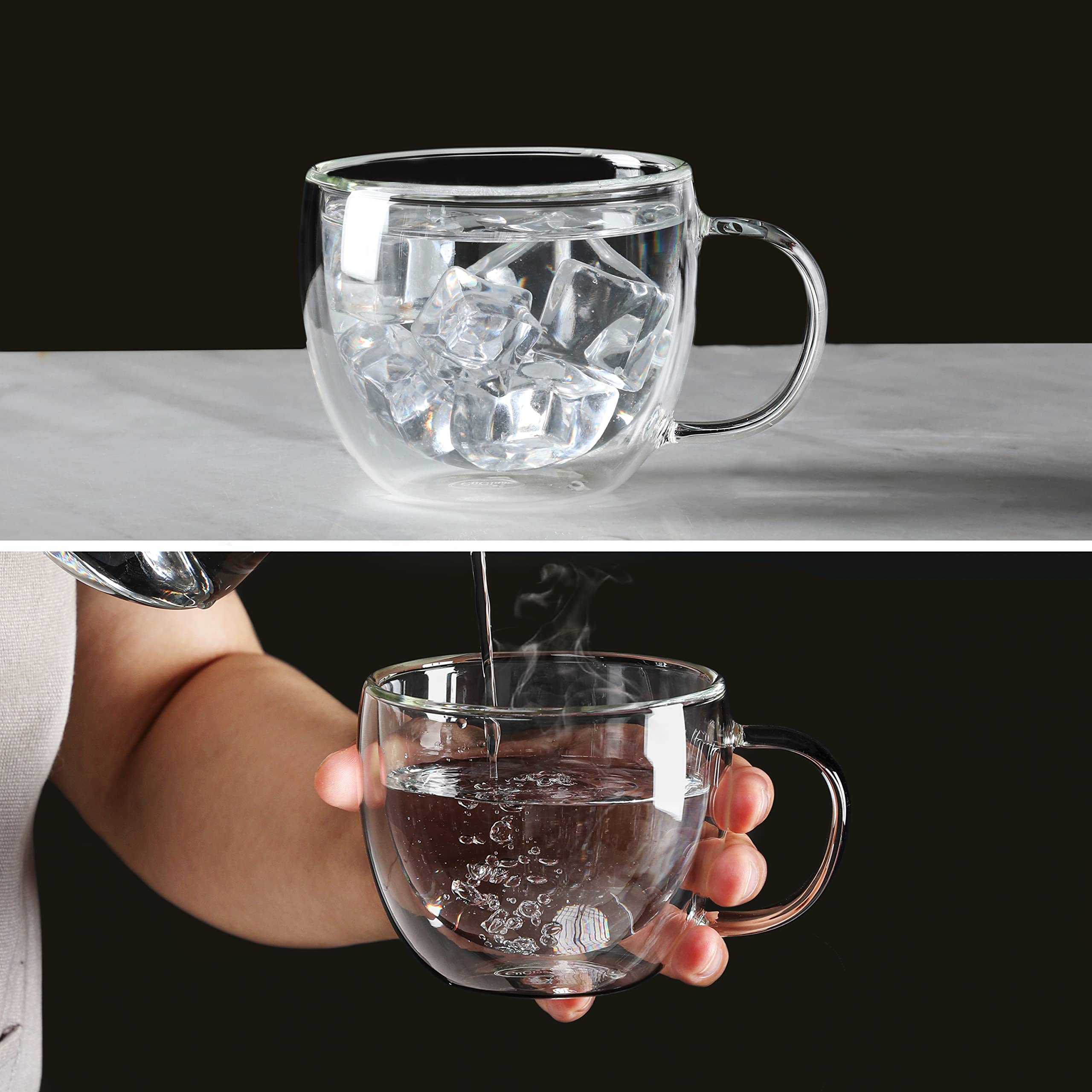 CNGLASS borosilicate cappuccino mug set offers durable, lead-free glass with elegant transparency.