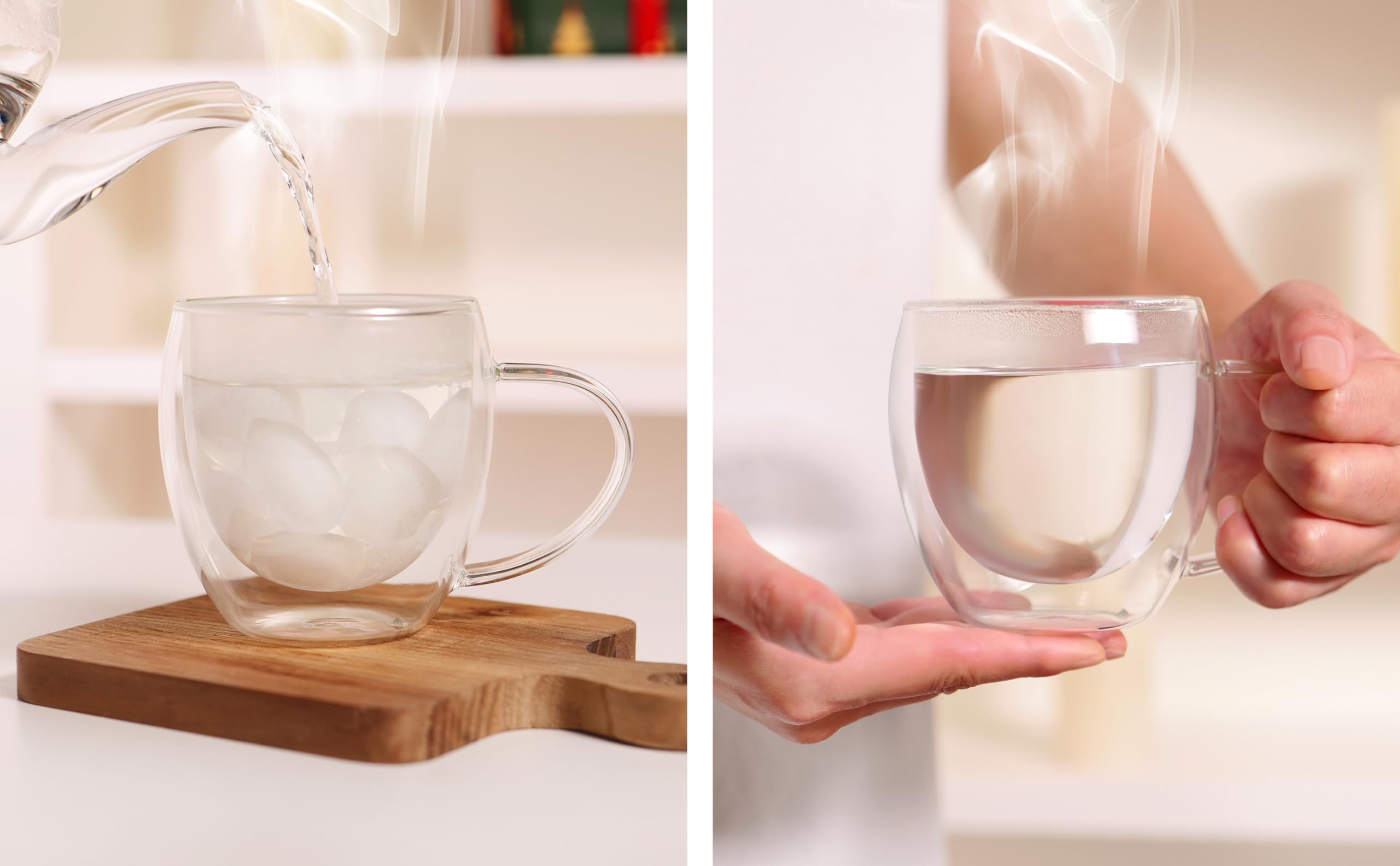 CNGLASS clear borosilicate glass mug showcases beverage color and quality.