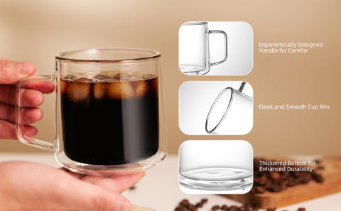 CNGLASS insulated mug withstands espresso and tea at varied temperatures.