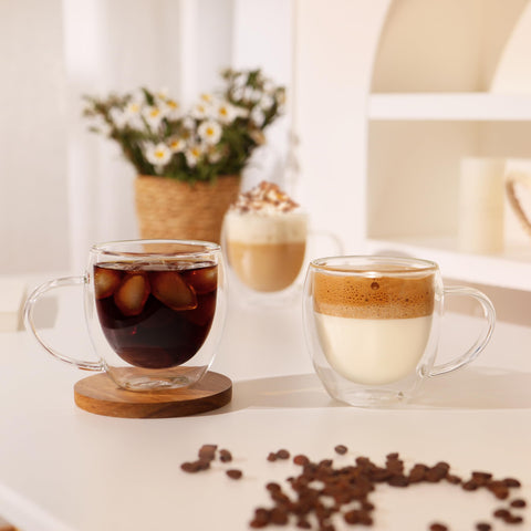 CNGLASS hand-blown borosilicate mug emphasizes elegant clarity and light durability.