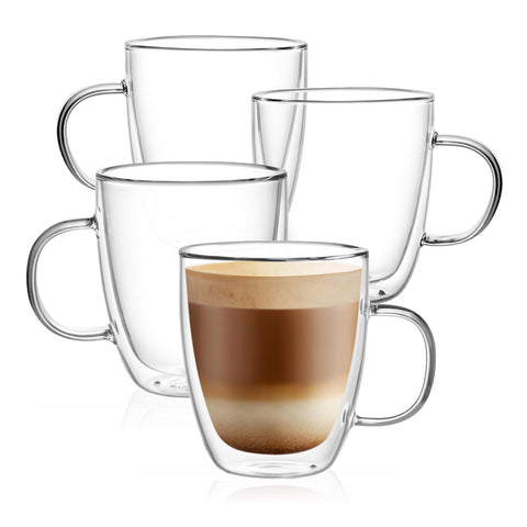 CNGLASS large 12oz mug set of four with handles for daily coffee
