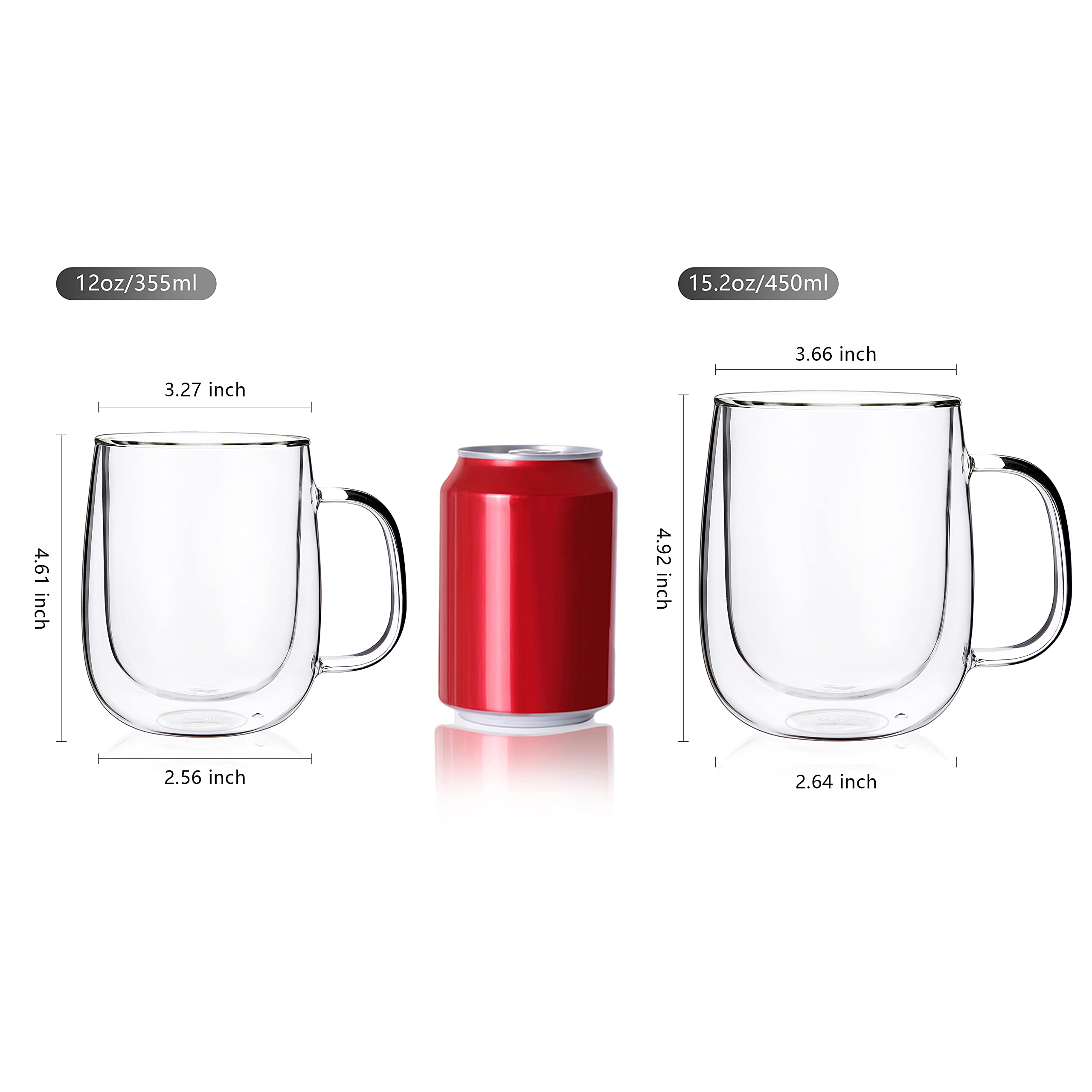 CNGLASS large double-wall mug with a big handle, side view for easy gripping.