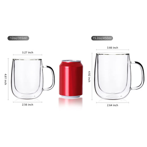 CNGLASS large double-wall mug with a big handle, side view for easy gripping.
