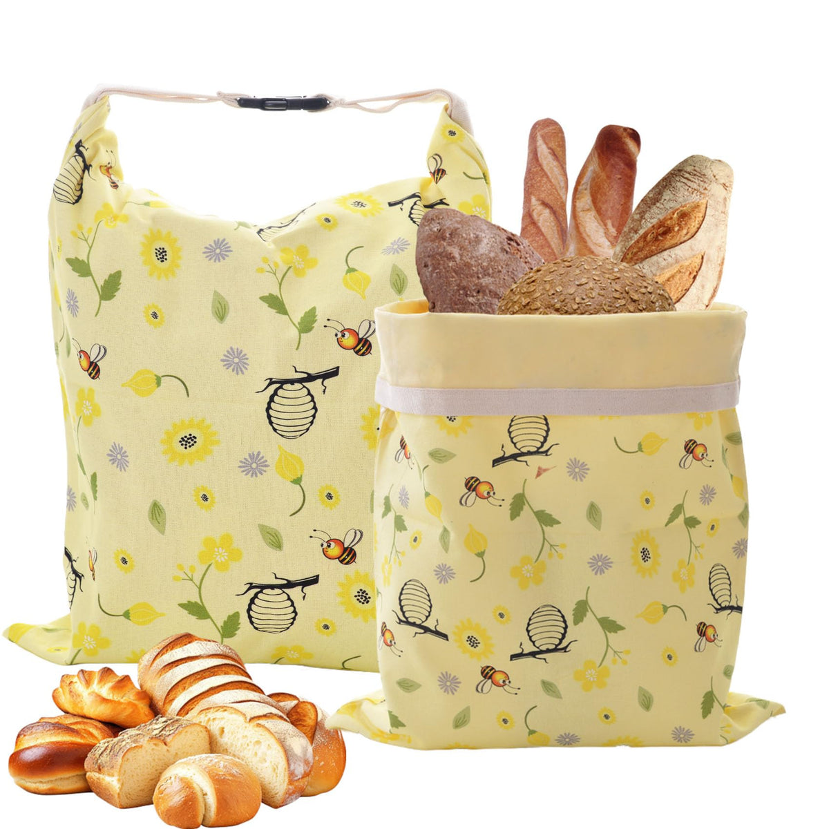 Cnkaite bread bags with a large sourdough loaf inside for freshness