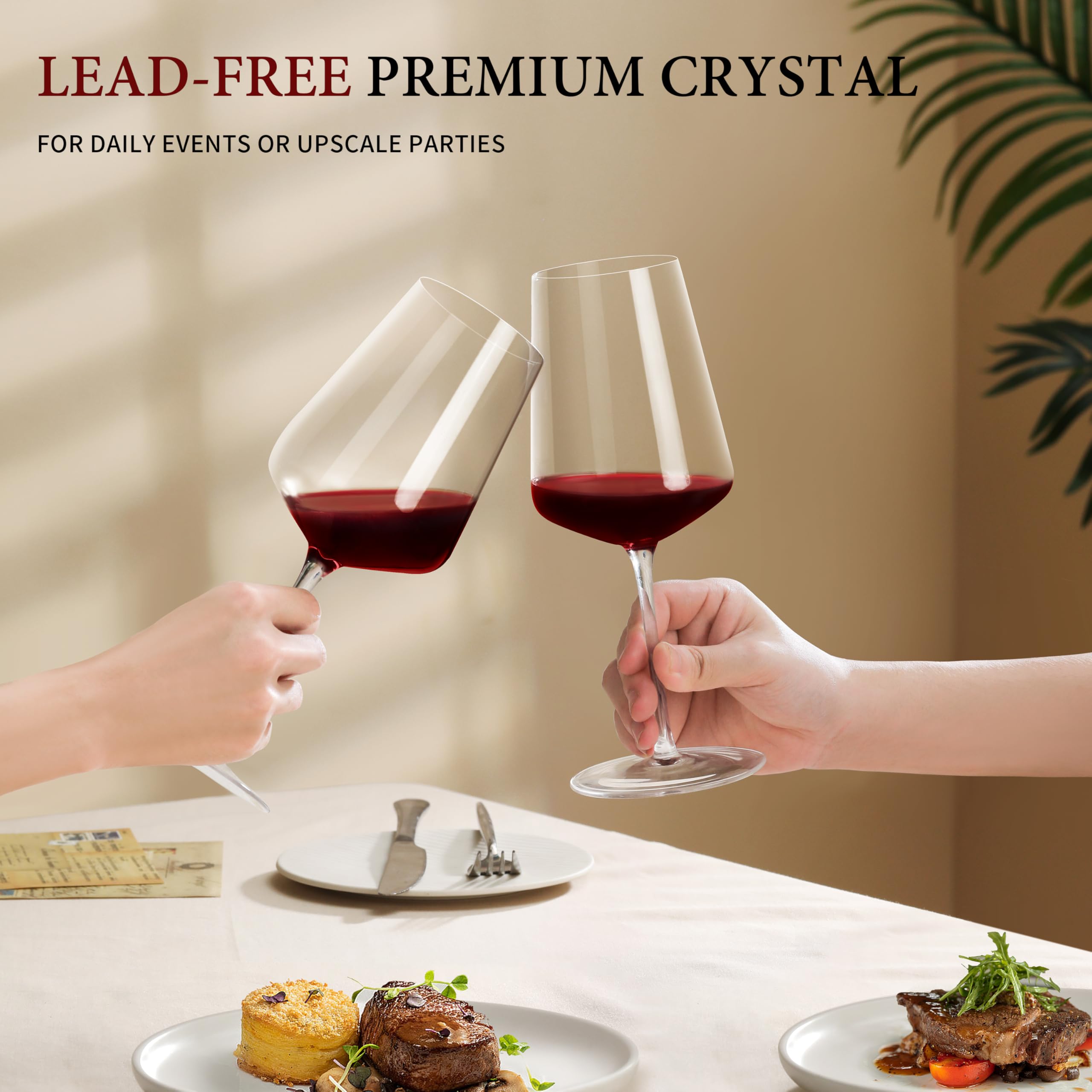 CnSneg lead-free crystal emphasizes wine color for sophisticated table presence