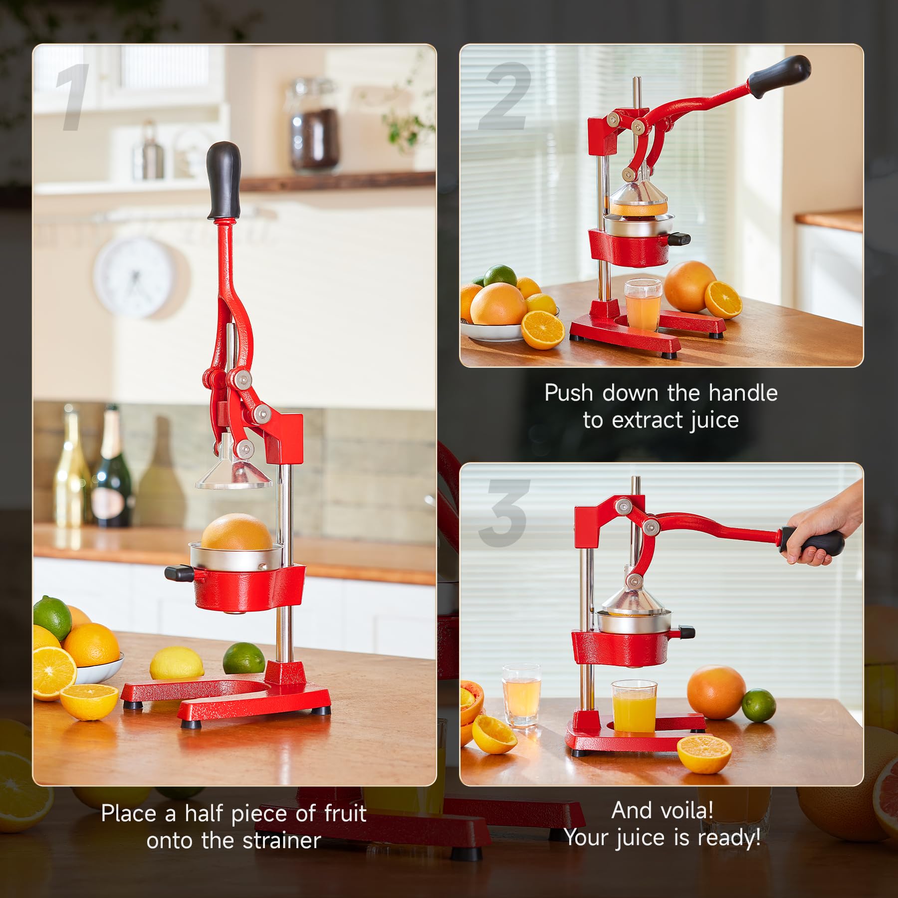 CO-Z Manual Citrus Juicer base suction red, secure countertop stability
