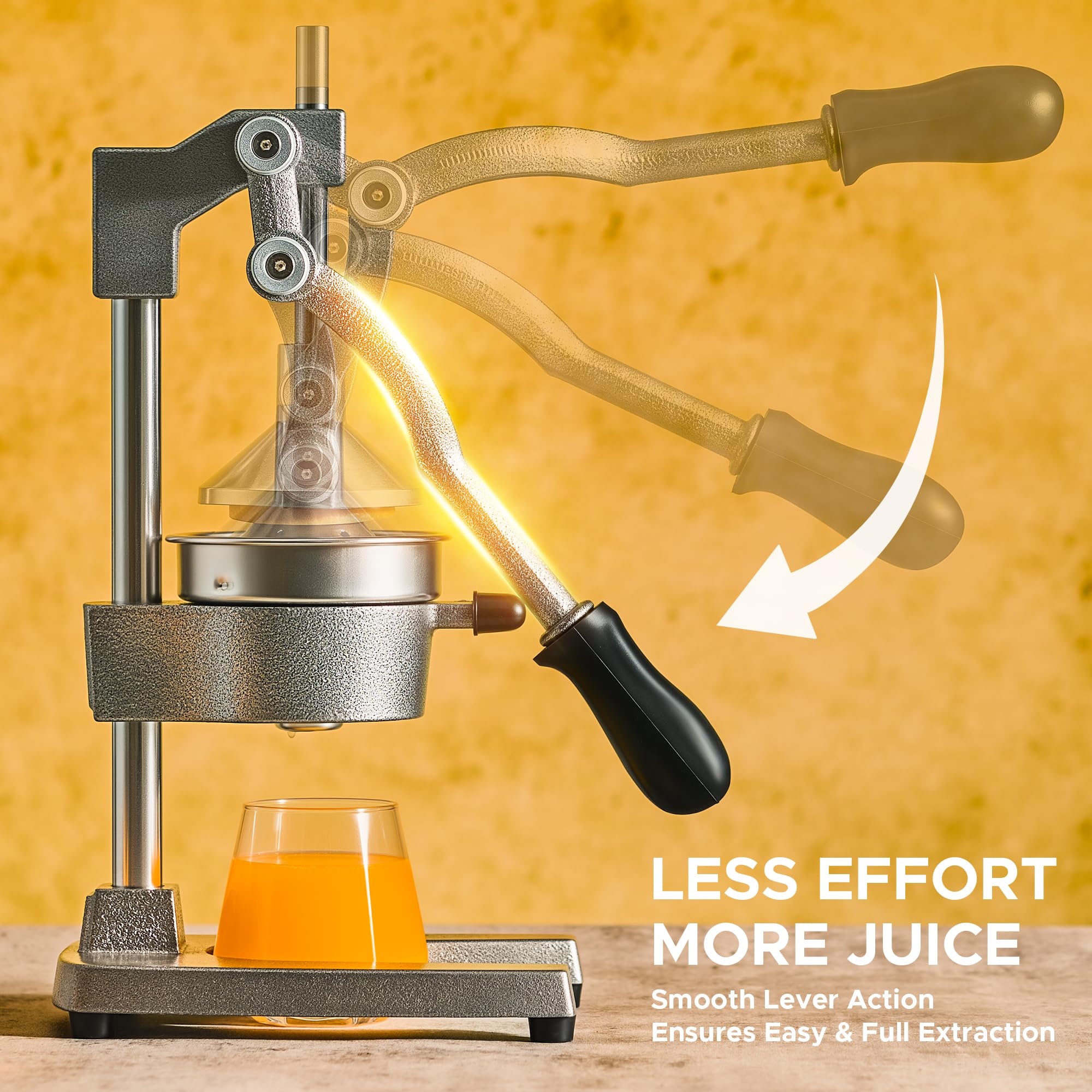 CO-Z manual citrus juicer cast-iron press ensures durable juice extraction.