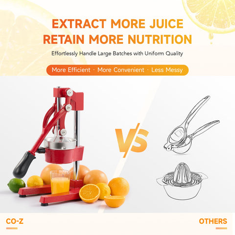 CO-Z Manual Citrus Juicer dishwasher-friendly red parts for quick cleanup