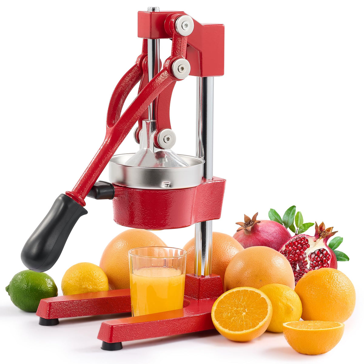 CO-Z Manual Citrus Juicer front view in red, sturdy home juicer for fresh juice