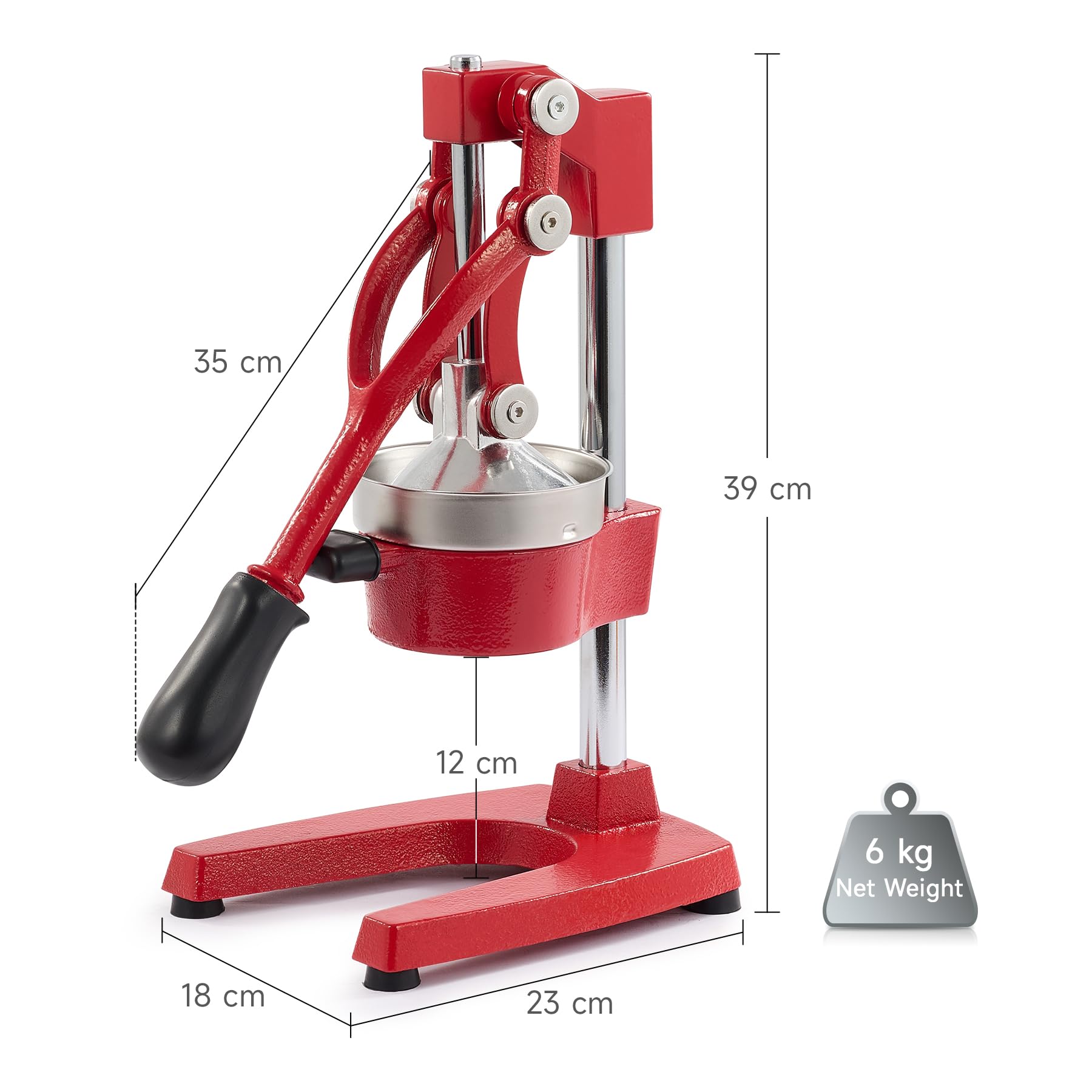 CO-Z Manual Citrus Juicer metal cone detail red, precise juice extraction