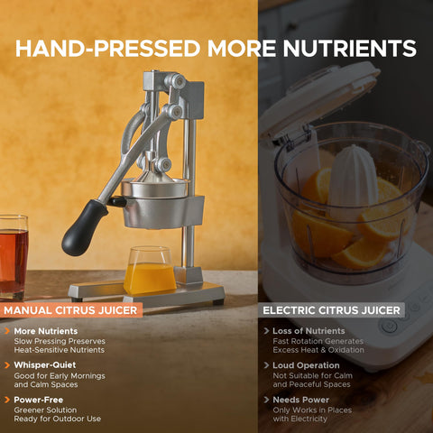 CO-Z manual citrus juicer removable strainer simplifies pulp and seed removal.