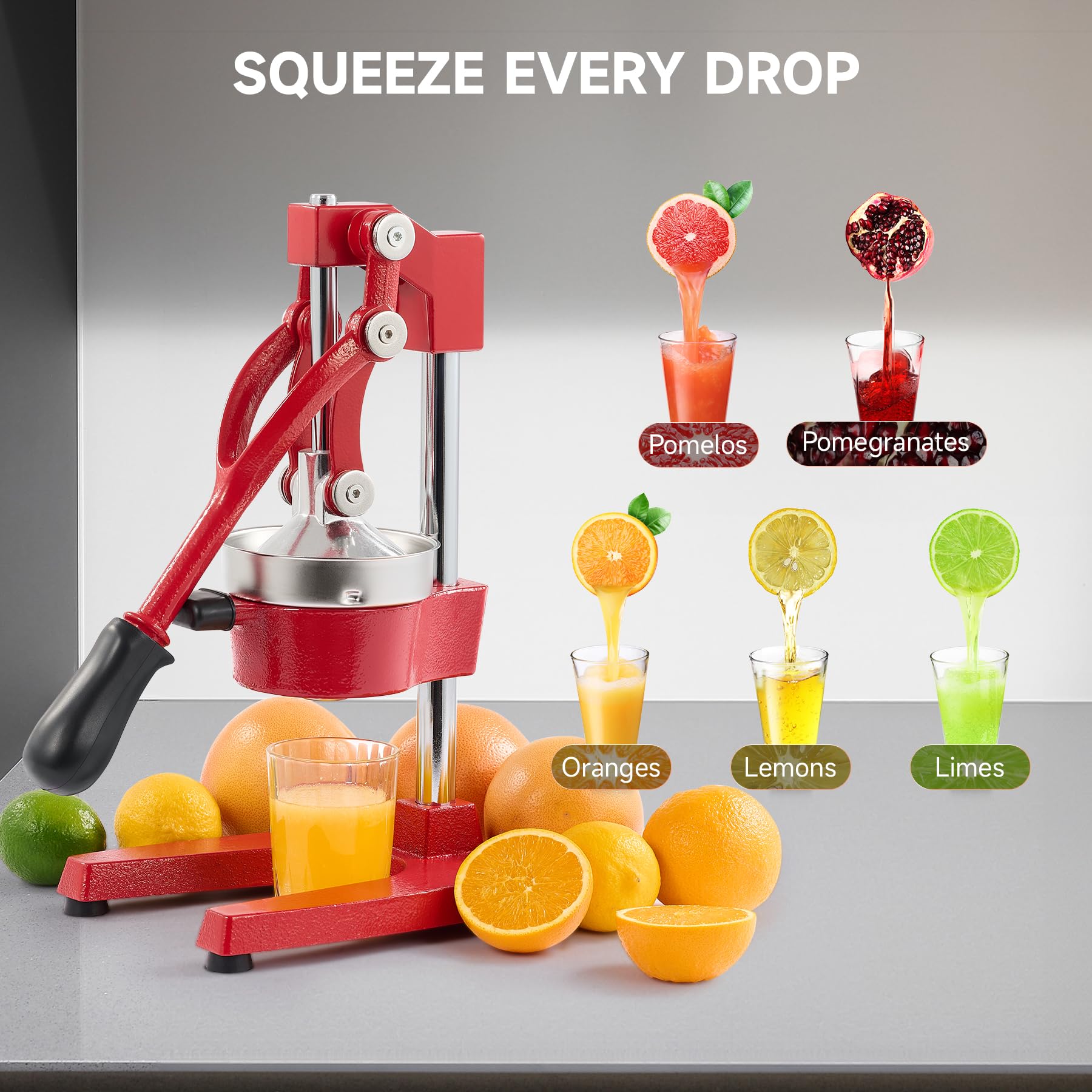 CO-Z Manual Citrus Juicer secure clamp red, stable operation during pressing