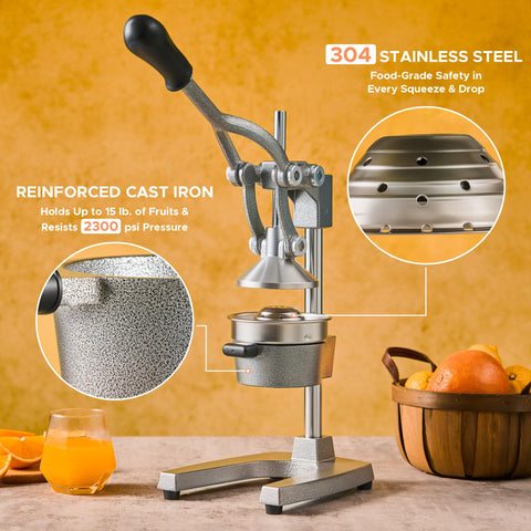 CO-Z manual citrus juicer stainless-steel parts support safe, easy cleaning.