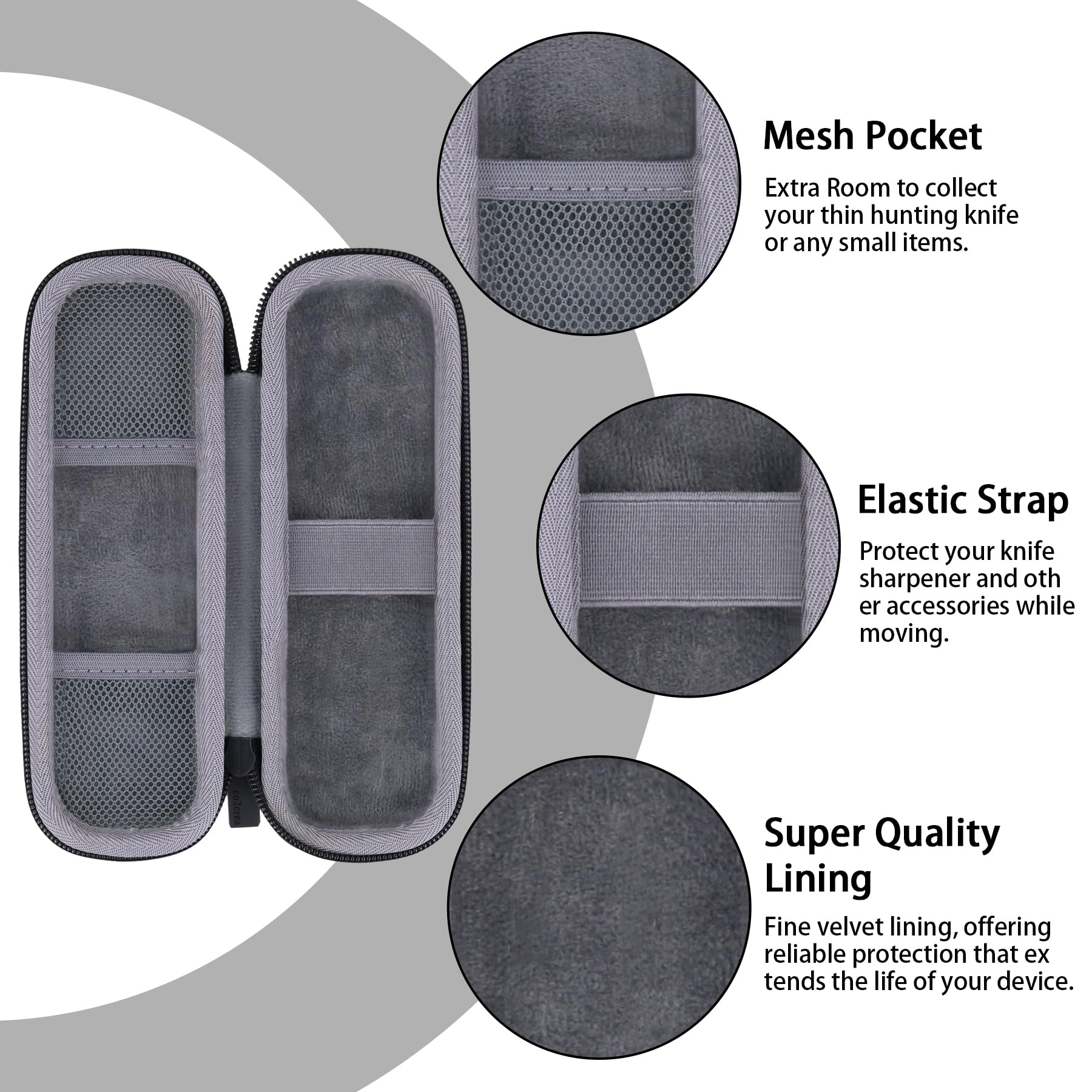 co2CREA elastic strap secures sharpener to prevent movement during travel.