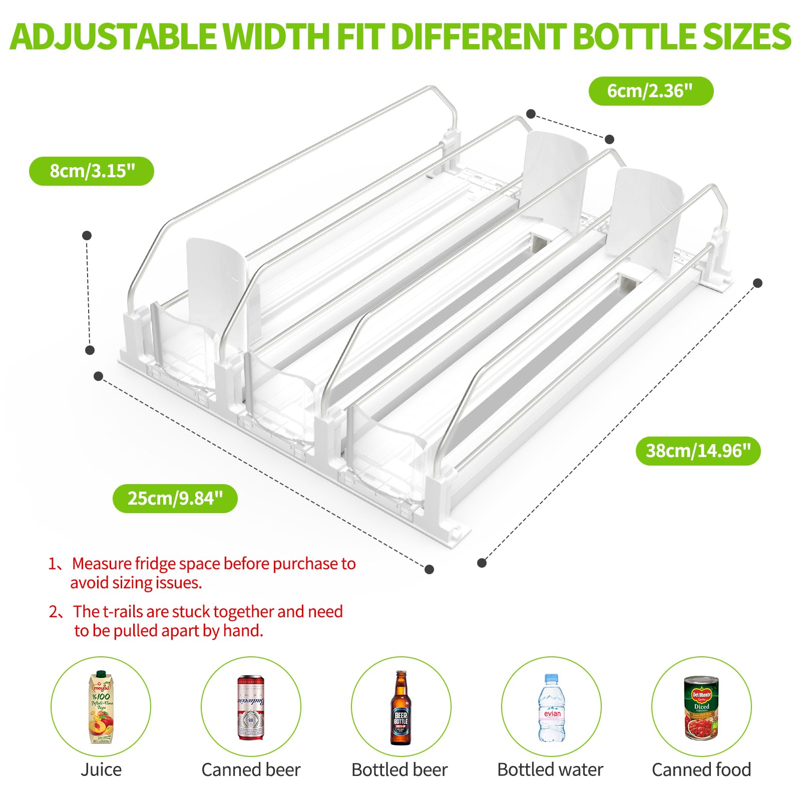 Coanto adjustable rails accommodate larger bottles for a flexible fridge solution