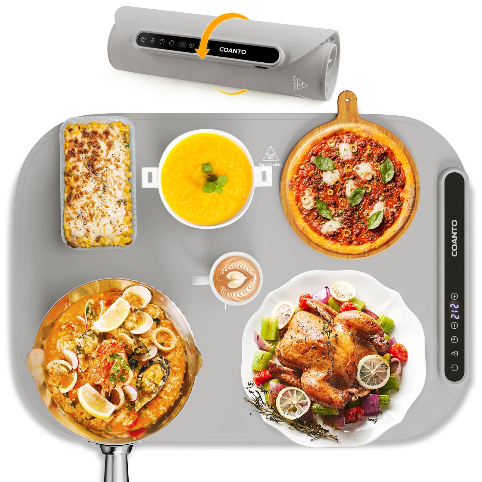 Coanto Food Warming Mat in a modern, soft grey design