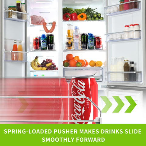 Coanto soda can dispenser in three-row setup for organized storage