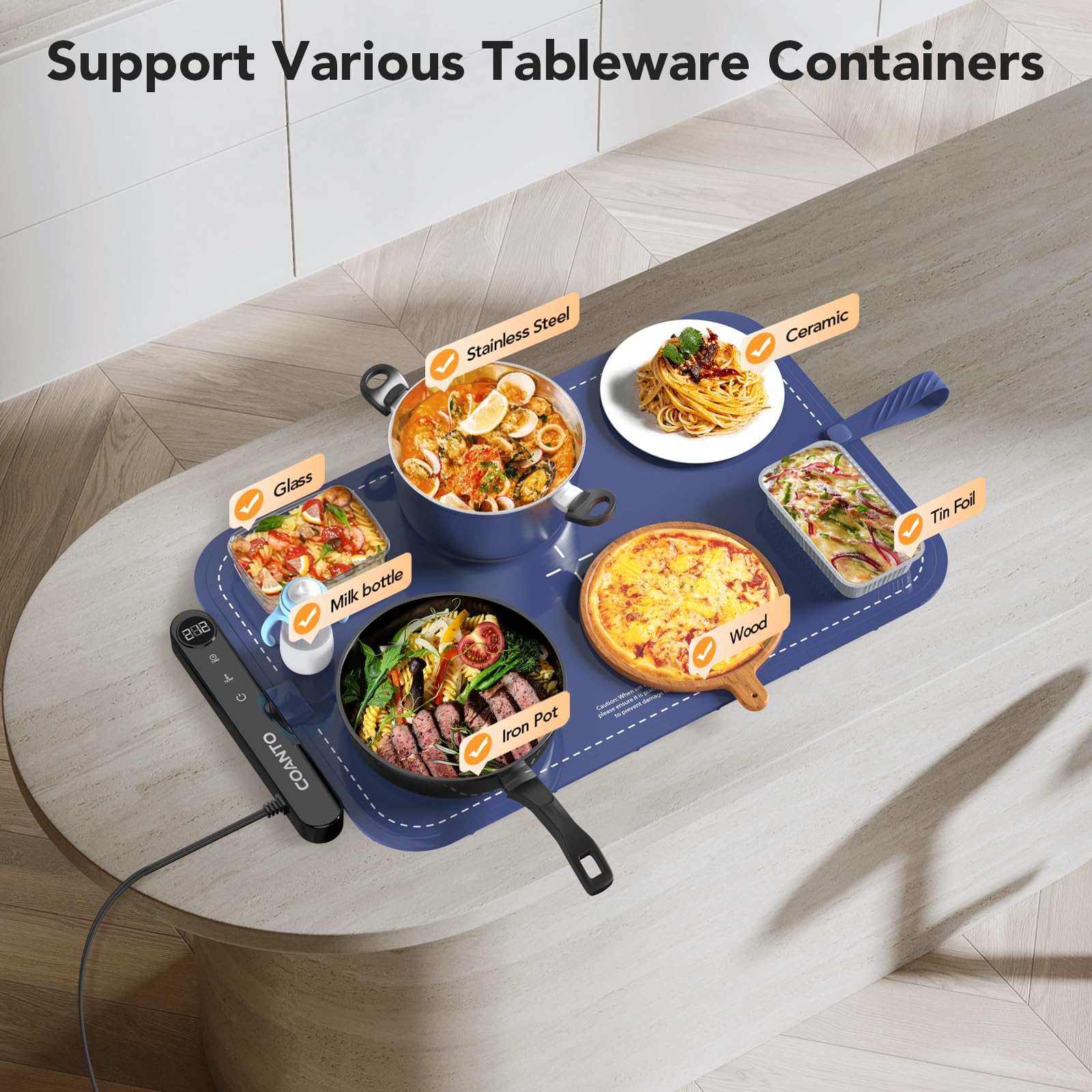 Coanto warming mat complements any buffet with consistent heat across a large area