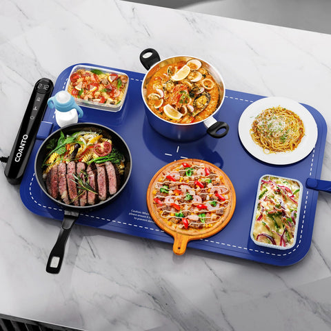 Coanto warming mat for food at buffet setup keeps dishes warm during gatherings