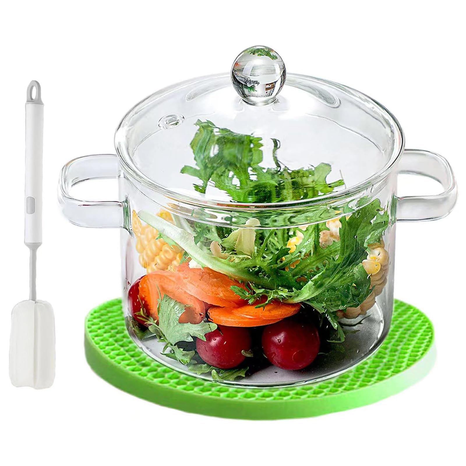 COBKSXUEP 2L clear glass simmer pot with lid shows transparent design that preserves flavors.