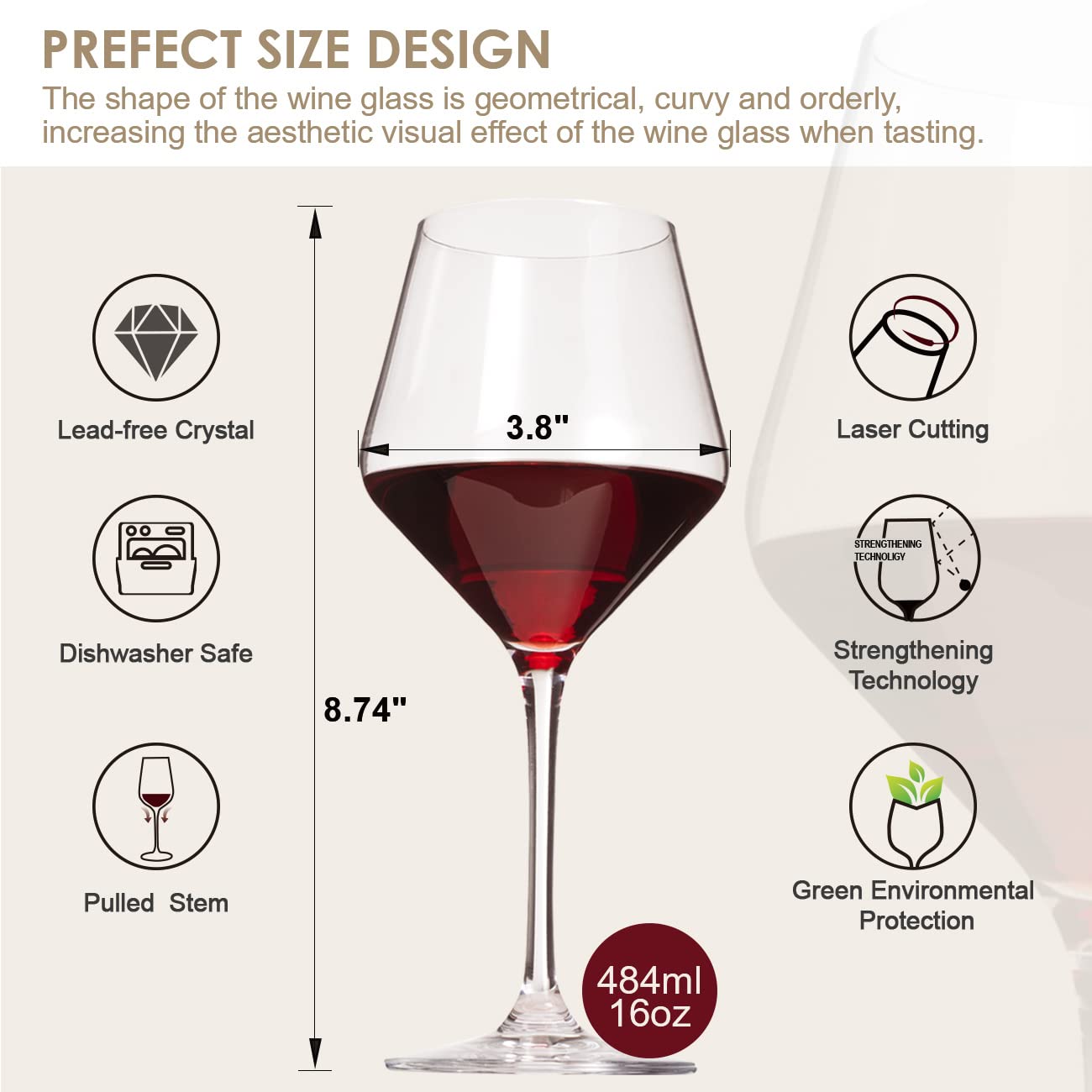 Coccot hand-blown Italian style wine glass for refined tasting.