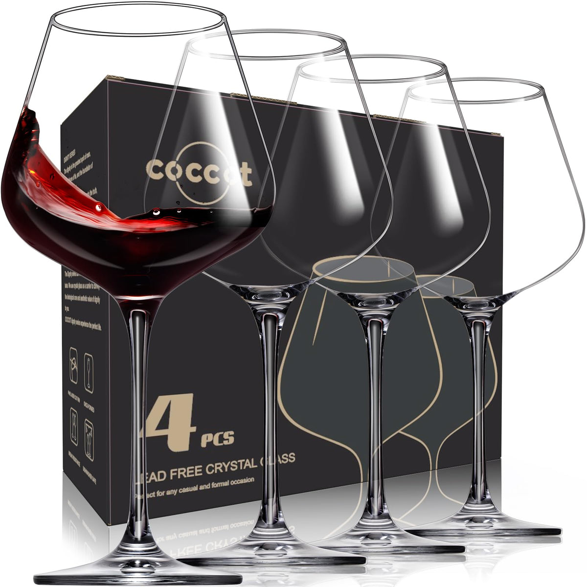 coccot red wine glasses set 4 hand blown italian style ideal for entertaining.