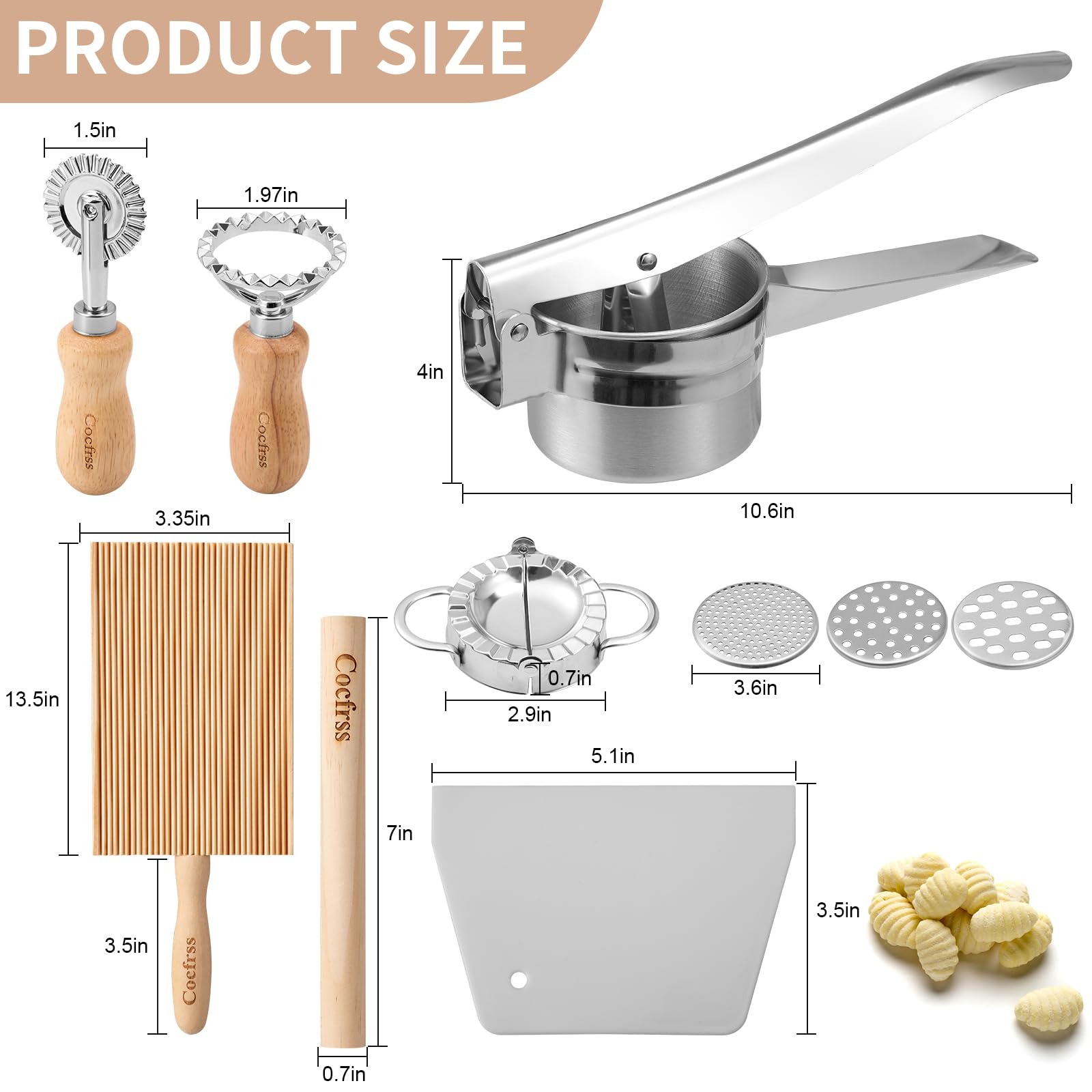 Cocfrss potato ricer with interchangeable discs for versatile mashing