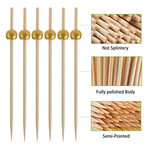 CockStixs gold pearl cocktail picks used with dessert skewers at a party