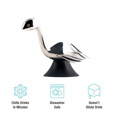 Cocktail Critters Loch Ness Chilling Stone fits most glassware and bars.