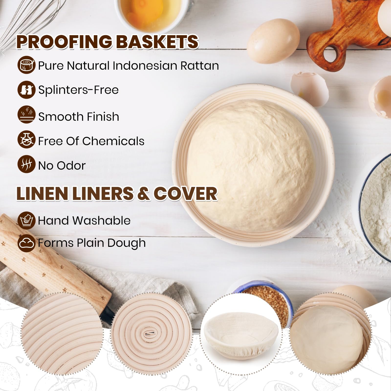 Codogoy banneton oval basket 10 inch highlighting two-shape versatility for bread