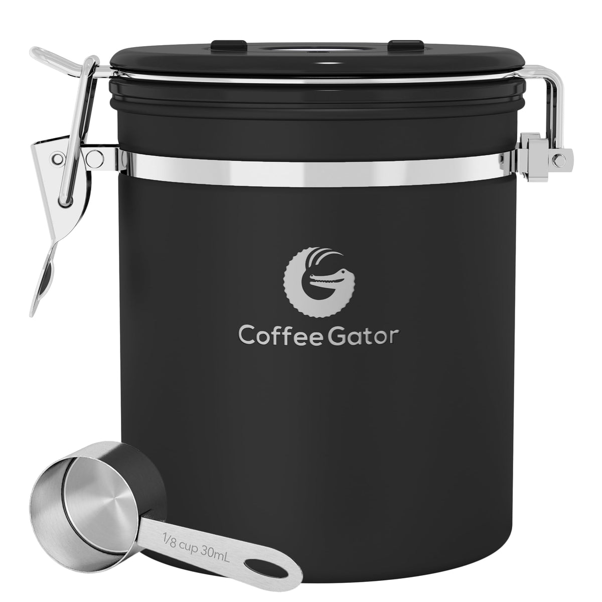 Coffee Gator airtight 16oz canister preserves freshness with a tight seal.