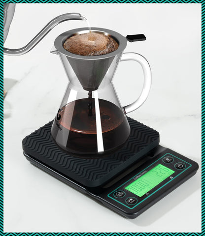 Coffee Gator scale spill-proof design for easy cleanup.