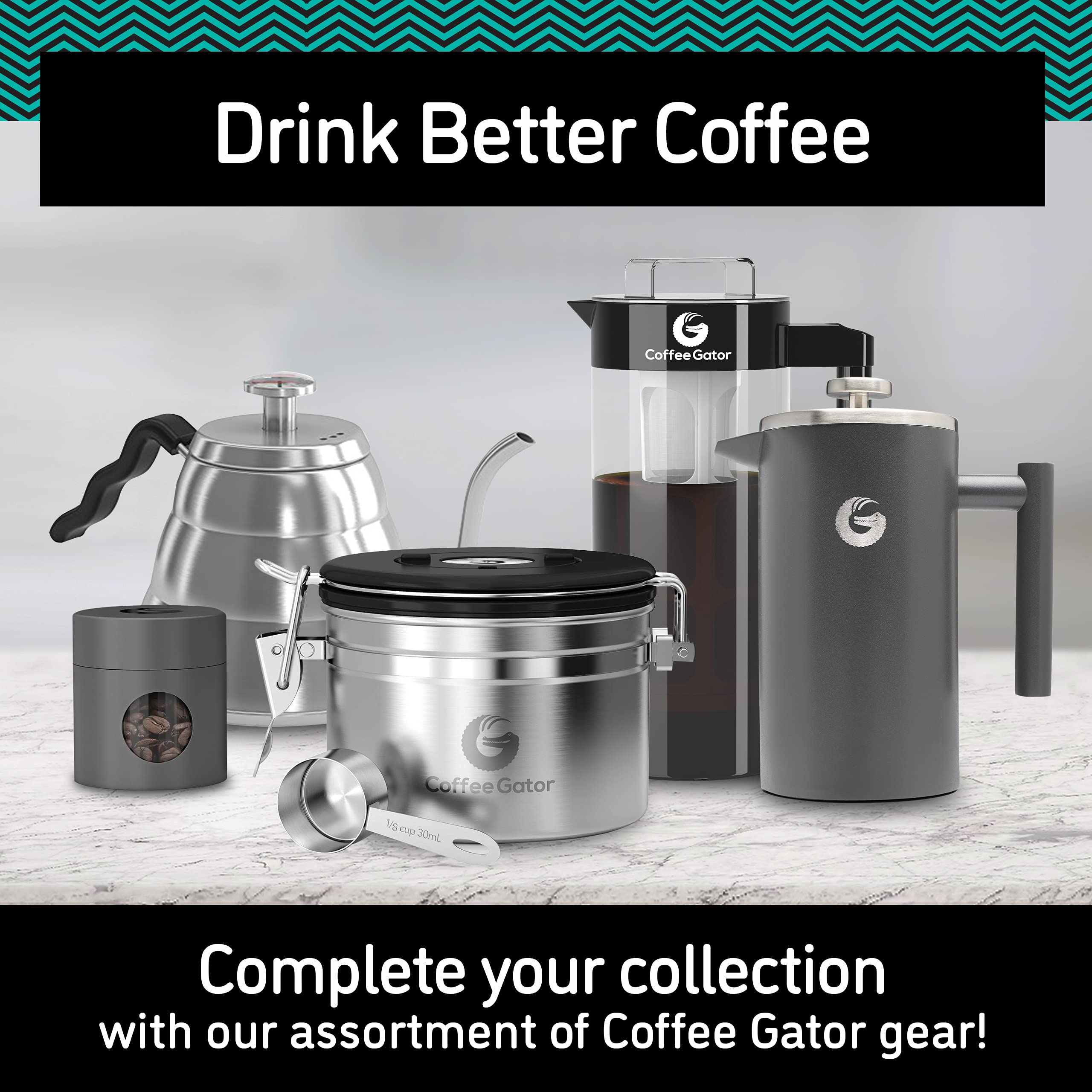 Durable stainless steel Coffee Gator storage for daily kitchen use.