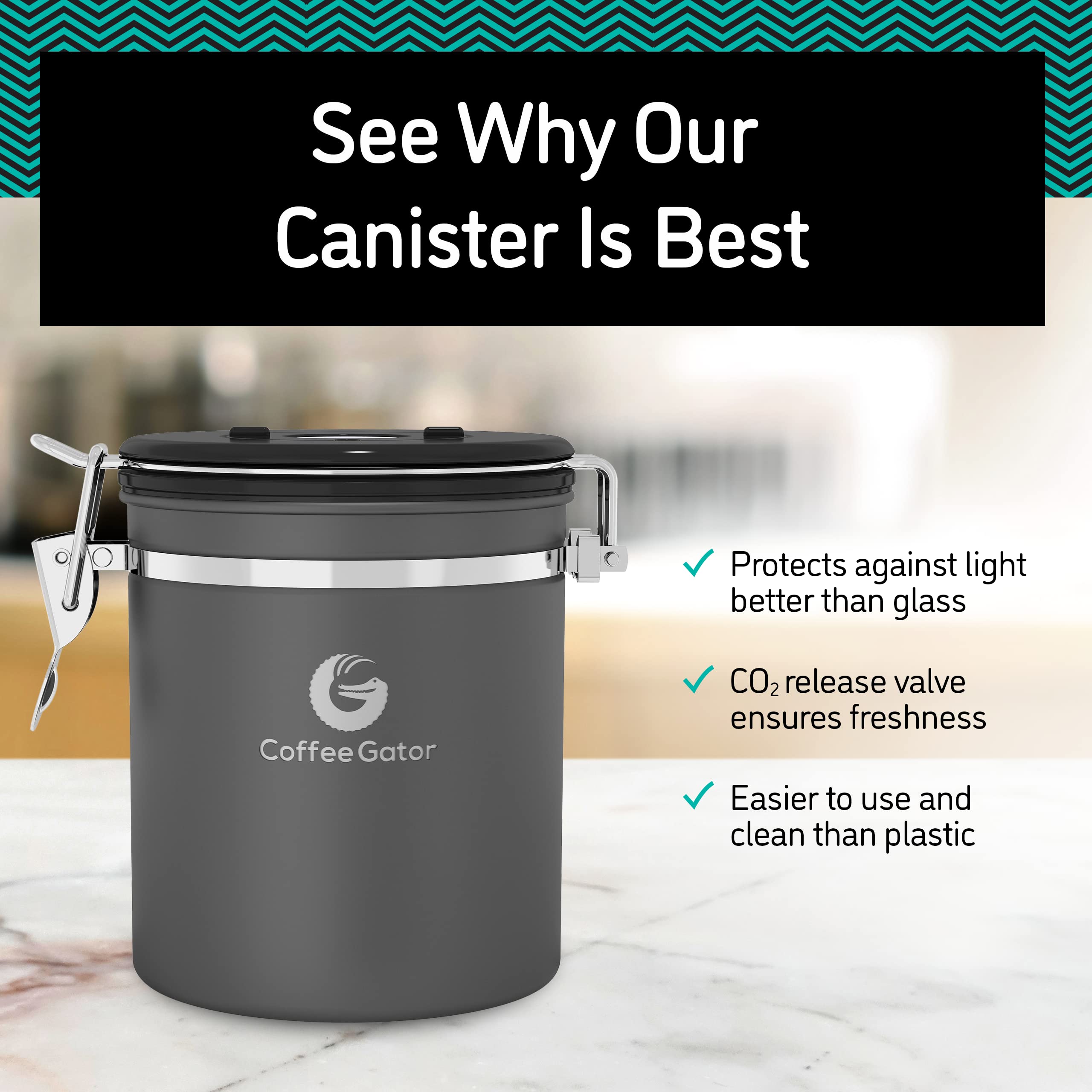 Coffee Gator premium stainless steel design fits any kitchen.