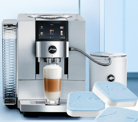 Descaling tablet usage in a coffee machine during cleaning cycle