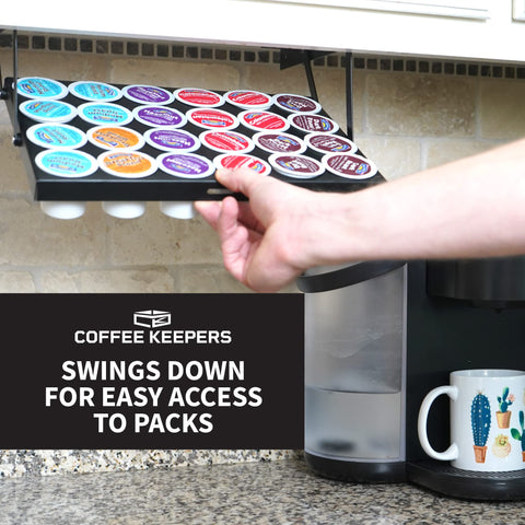 COFFEEKEEPERS 24-pod steel organizer fits small kitchens and offices