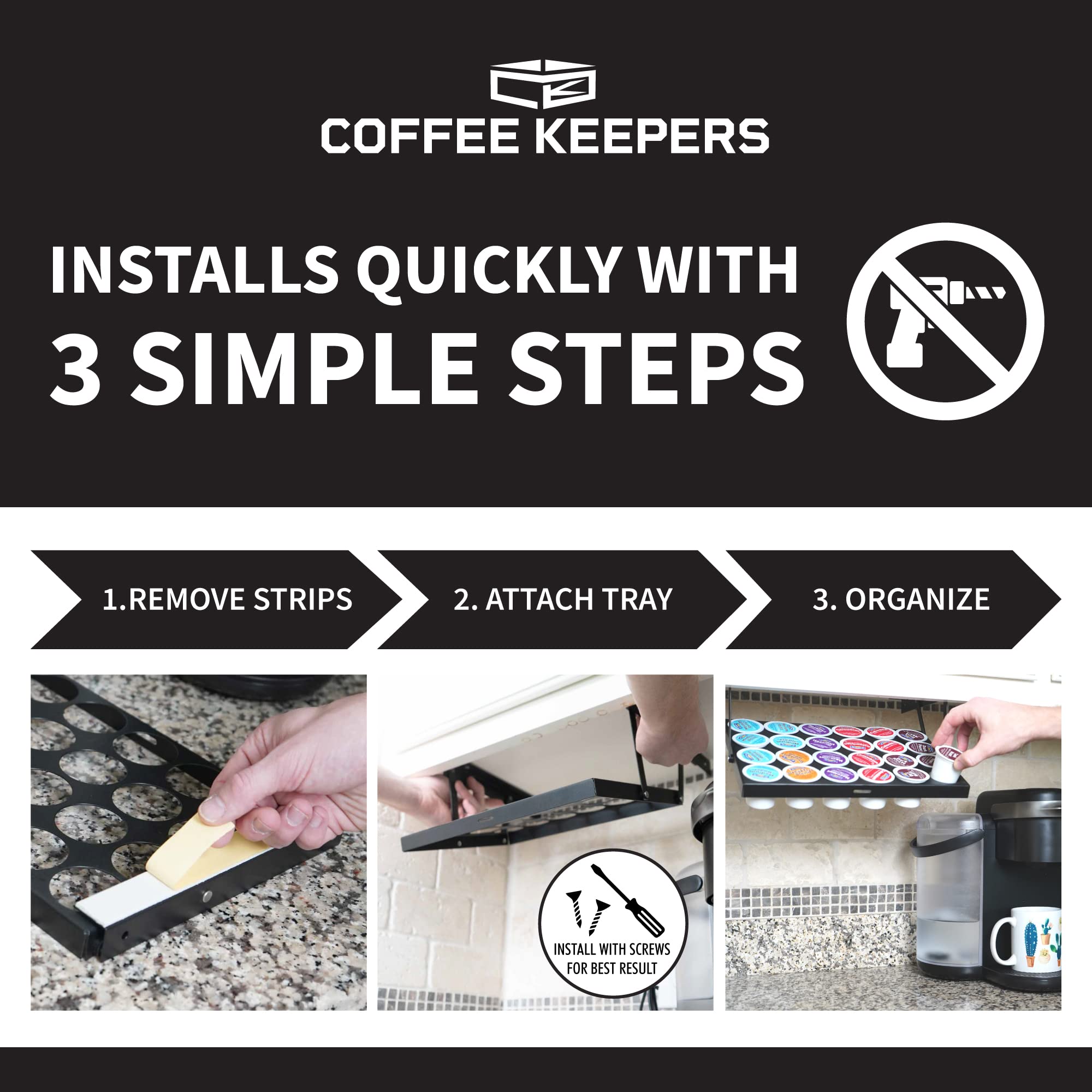 COFFEEKEEPERS easy DIY installation with self-tapping screws included