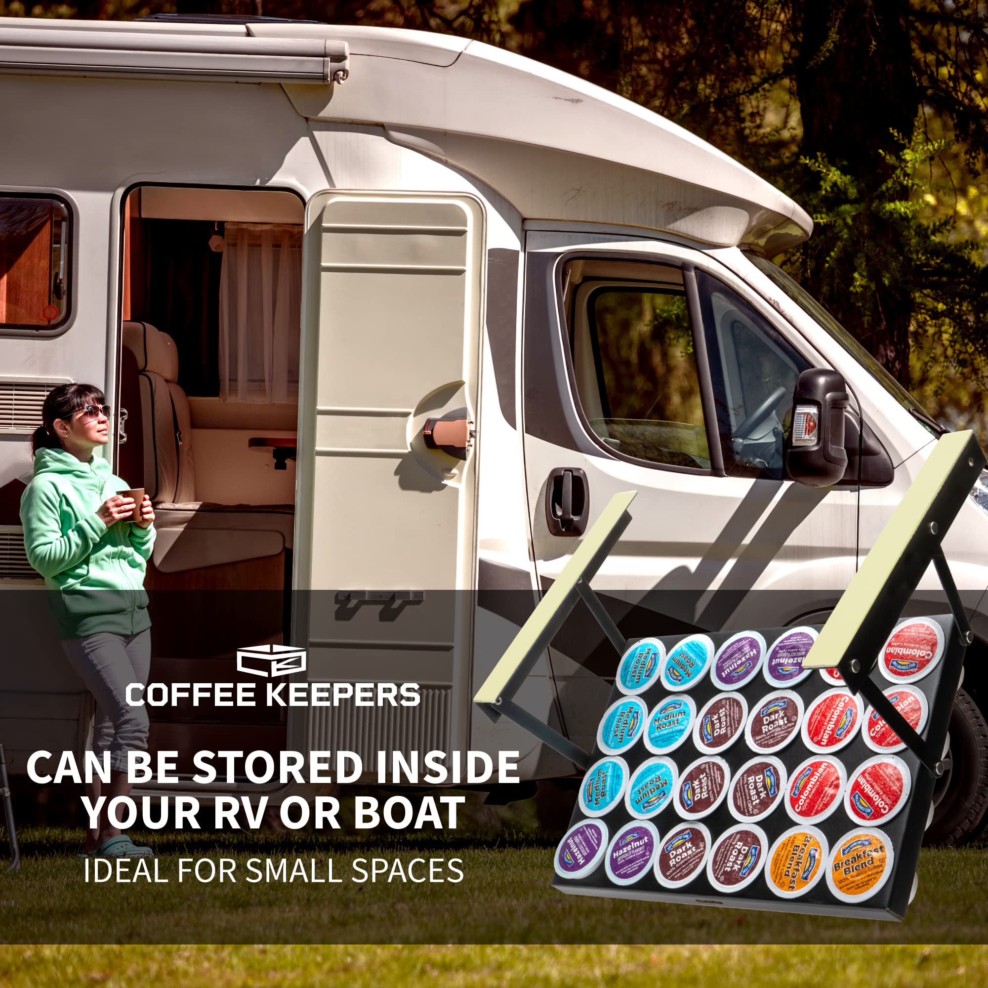 COFFEEKEEPERS swing-down access for quick daily coffee pod grabs
