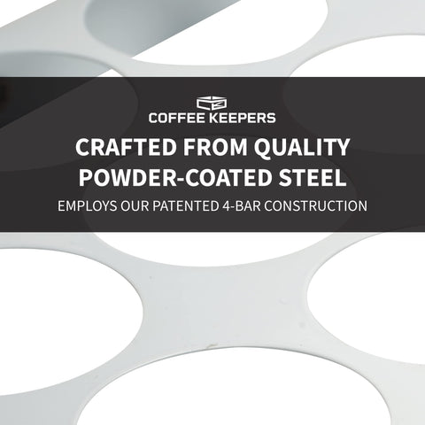 COFFEEKEEPERS under-cabinet holder blends with modern kitchen design and keeps pods organized.