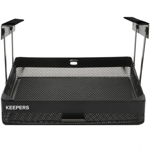 COFFEEKEEPERS under desk drawer front view highlights slim metal design and space-saving finish.