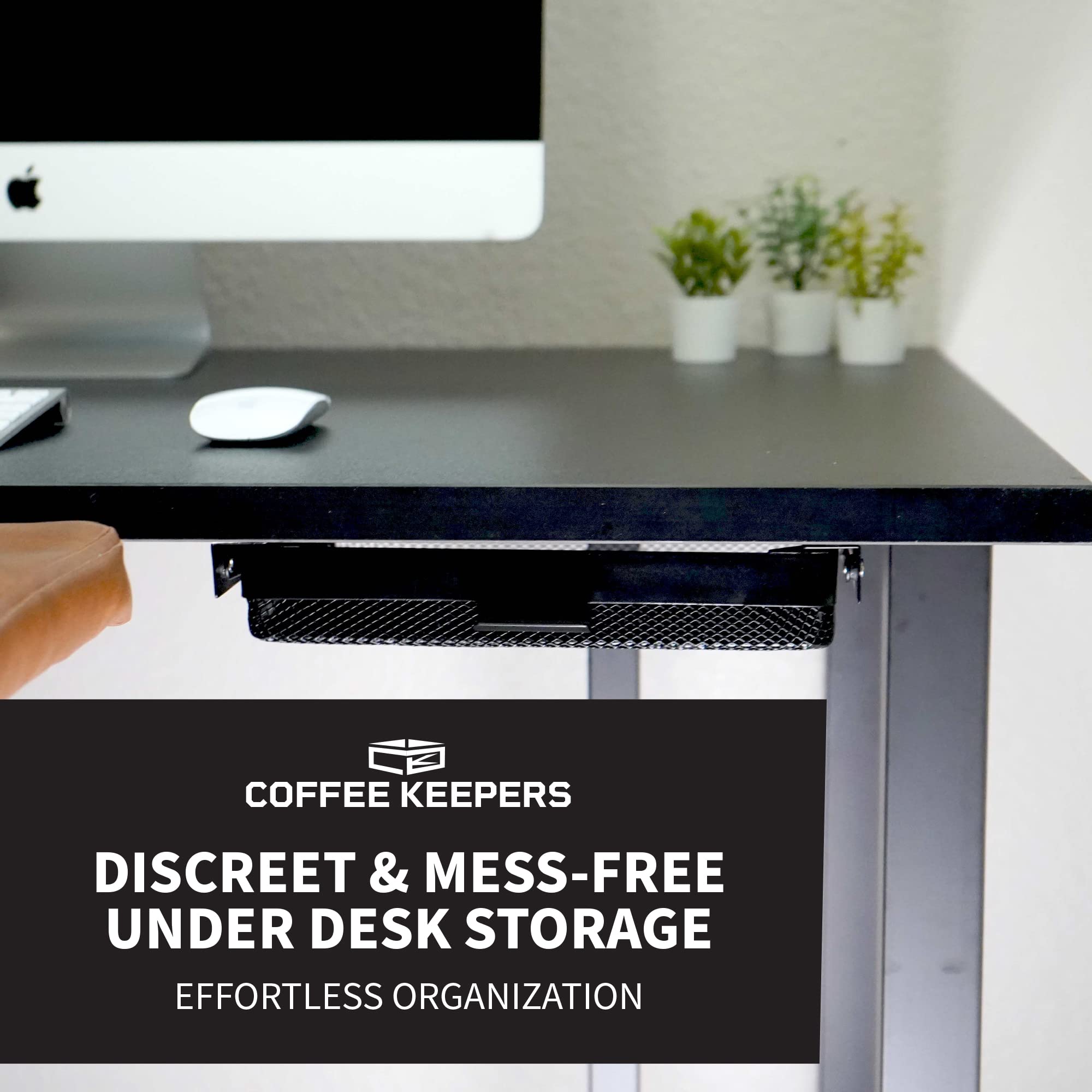 COFFEEKEEPERS under desk drawer open drawer demonstrates easy access with a smooth glide.