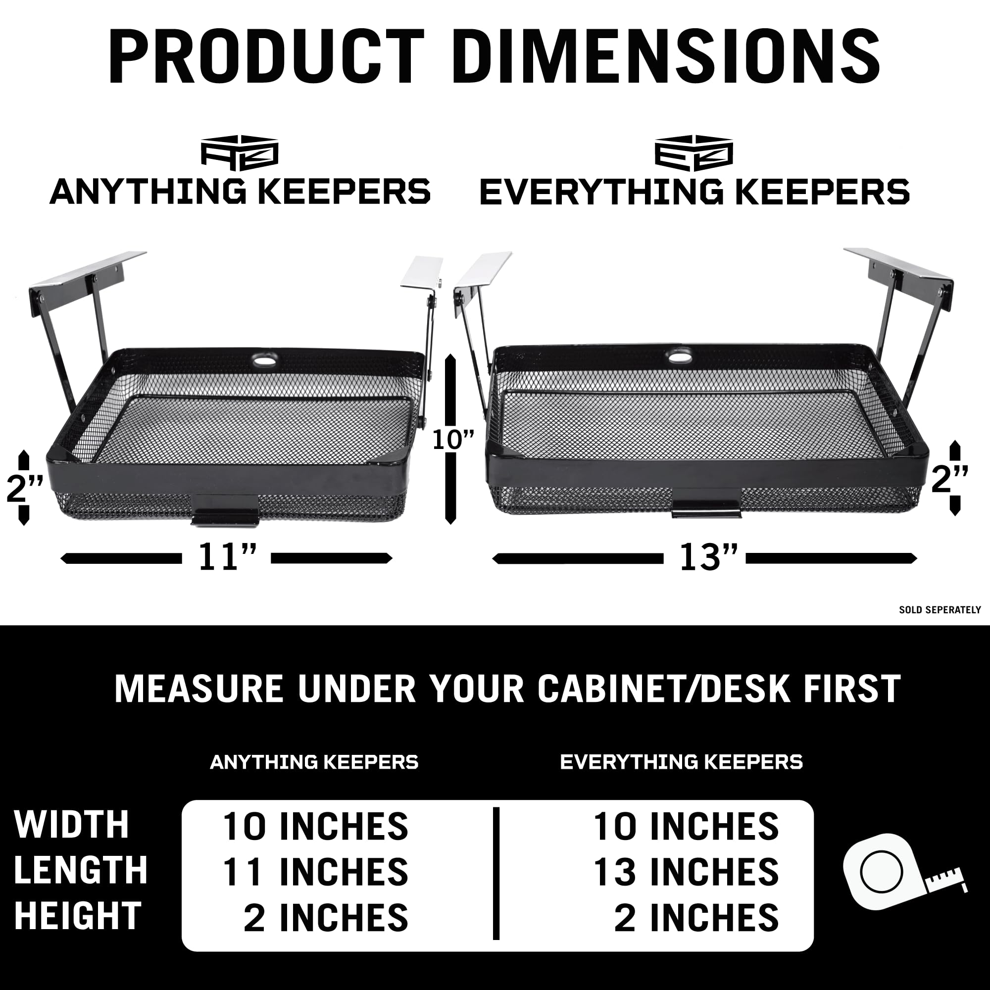 COFFEEKEEPERS under desk drawer side profile shows compact footprint for small workspaces.