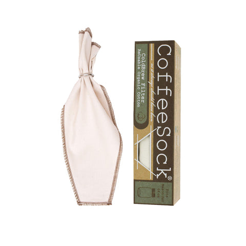 CoffeeSock cold brew filter packaging highlights eco-friendly, reusable brewing.